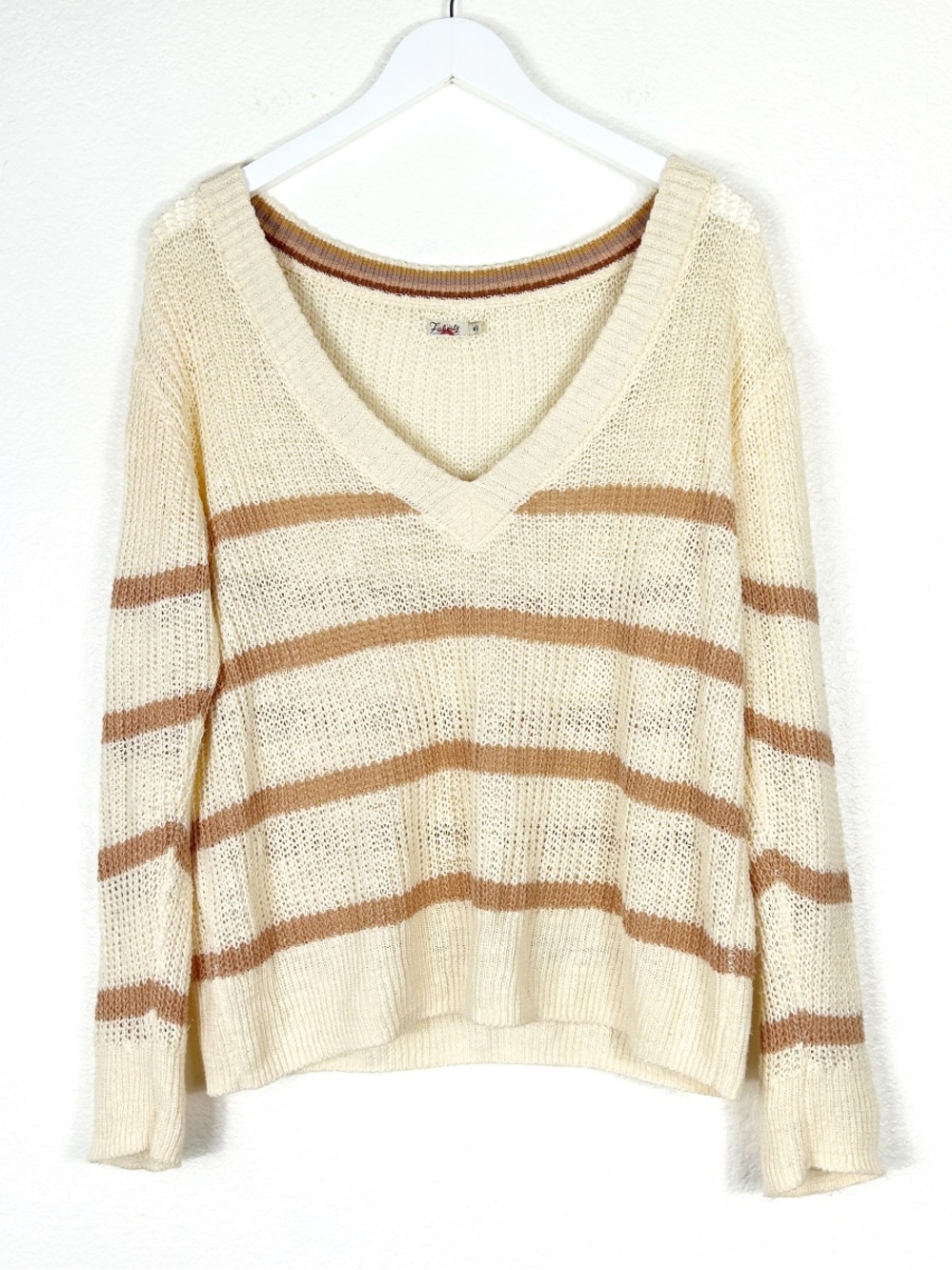 Fahrety organic cotton linen blend open knit pullover sweater neutral size M